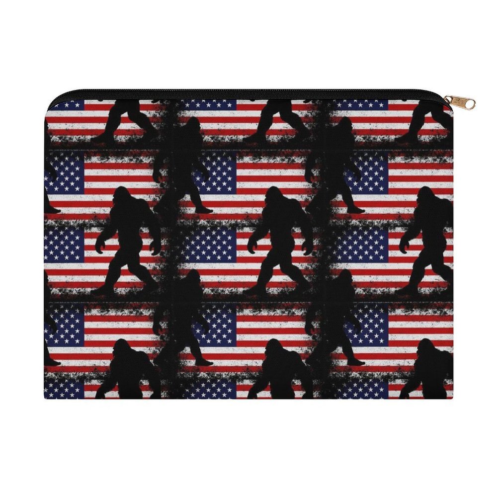 BESCHOC Makeup Bag Sasquatch American Flag Travel Toiletry Bag for Women