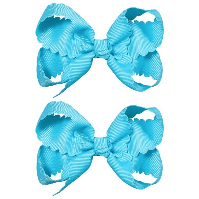 3" Turquoise Blue Scalloped Grosgrain Ribbon Bow Hair Clips for Girls Women