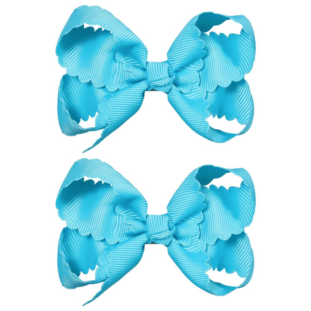 3" Turquoise Blue Scalloped Grosgrain Ribbon Bow Hair Clips for Girls Women