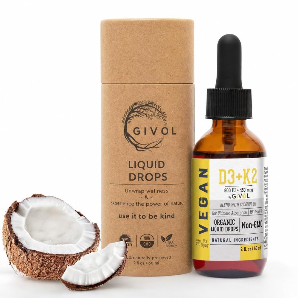 GIVOL Vitamin D3+K2 Liquid Drops Sugar-Free - Made in USA - 2 FL oz/60 ml