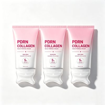 PDRN Collagen Neck Firming Cream, Korean Skin Care with Built-In Gua Sha Massager, Contour & Hydrating Anti Wrinkle Moisturizer for Jawline, Neck and Dcollet, Reduces the Look of Fine Lines, 3pc