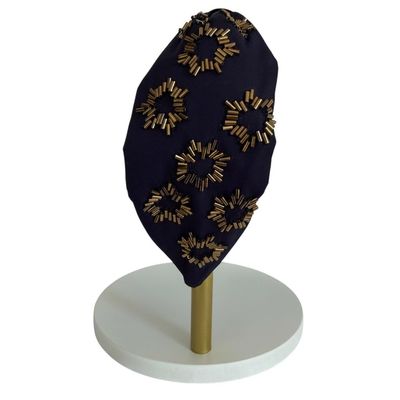 The Marigold Story Handcrafted Navy and Gold Bugle Bead Embellished Headband for Women, Limited Edition, for Evening and Occasion Styling