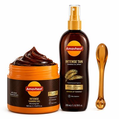 Intensive Tanning Gel + Oil Spray |1 Set-(B+T)) Carrot & Coconut Oil Vitamin A + E