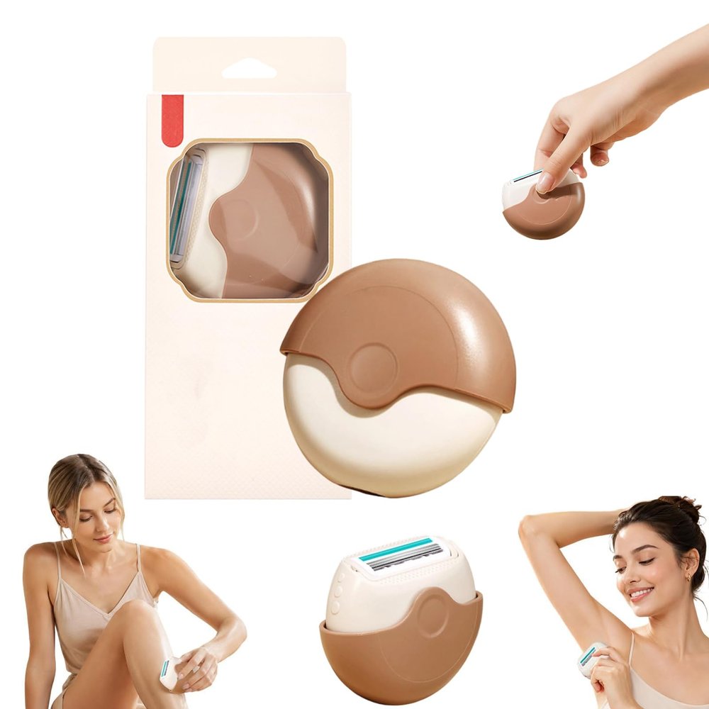 Portable 3-Layer Hair Shaver with Rotating Cover for Women - Compact Travel Rotary Razor with Moisture Strip for Smooth Shaving on Legs, Underarms, and Face (3)
