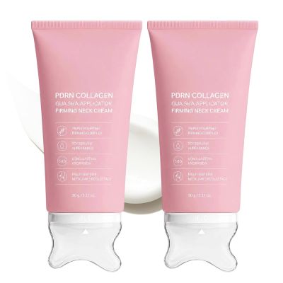 PDRN Collagen Gua Sha Neck Cream, Lightweight Neck and Jawline Moisturizer with Gua Sha Massage Applicator, Daily Hydrating Skin Care for Women & Men, Fast Absorbing Formula (2PC)