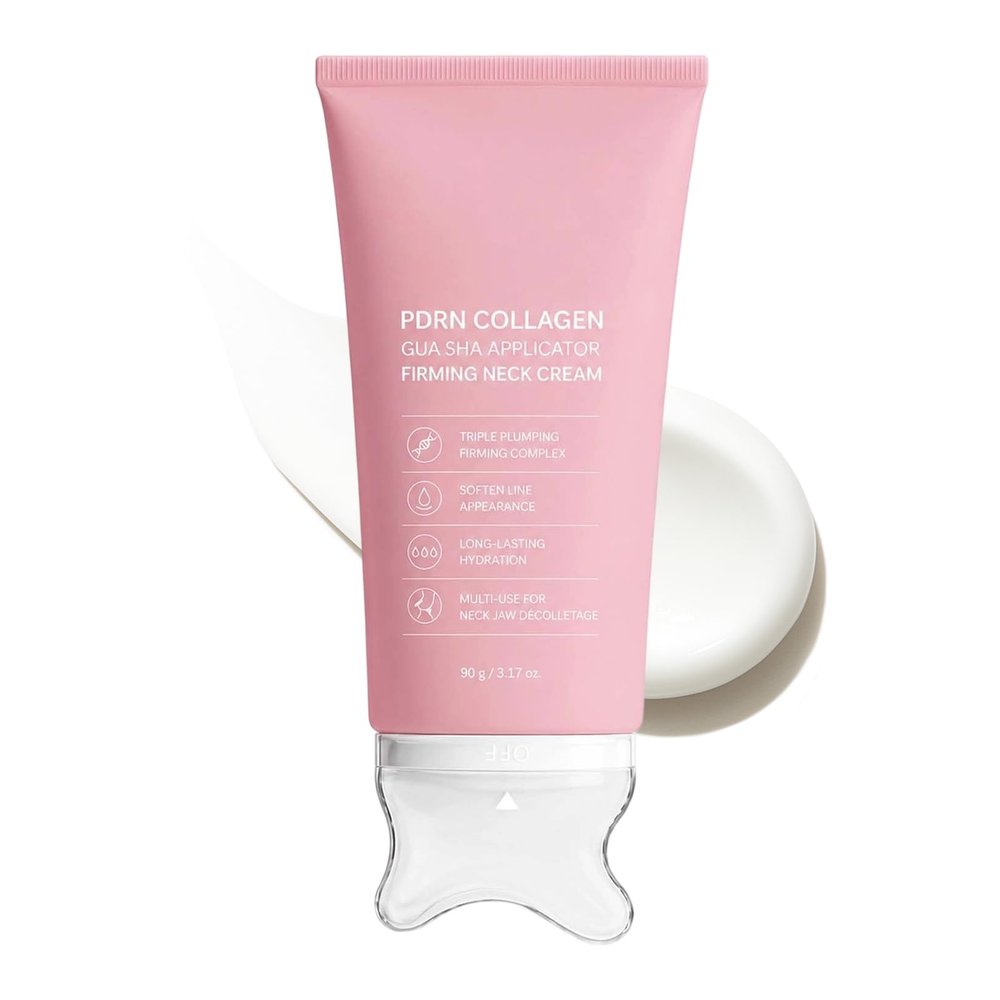 PDRN Collagen Gua Sha Neck Cream, Lightweight Neck and Jawline Moisturizer with Gua Sha Massage Applicator, Daily Hydrating Skin Care for Women & Men, Fast Absorbing Formula (1PC)