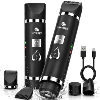 Electric Razor for Women, Bikini Trimmer & Facial Hair Remover, Rechargeable Body Shaver with Ceramic Blade, Waterproof, LED Display, USB-C, Travel Lock, Groomer Gift | VIVEDGE (Black)