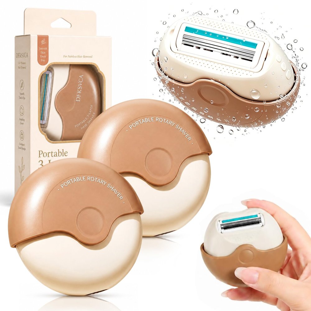 Portable 3-Layer Hair Shaver with Rotating Cover, Women's Mini Manual Razor for Smooth Touch Ups, Travel Hair Remover for Underarms, Face, Bikini, Arms and Legs, Compact Purse Beauty Tool (2PCS)