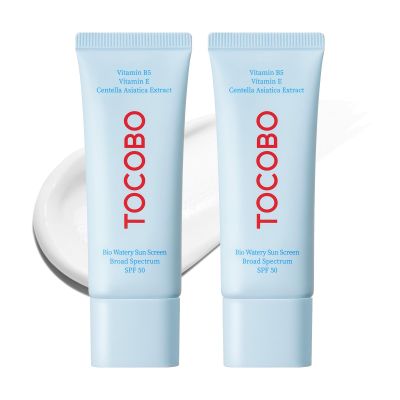 TOCOBO Bio Watery Sun Cream SPF 50 Korean Sunscreen for Face, Broad Spectrum, No White Cast, Lightweight Watery Texture, Dewy Finish Daily Facial Sunblock, Korean Skincare, 1.35 fl oz (Pack of 2)