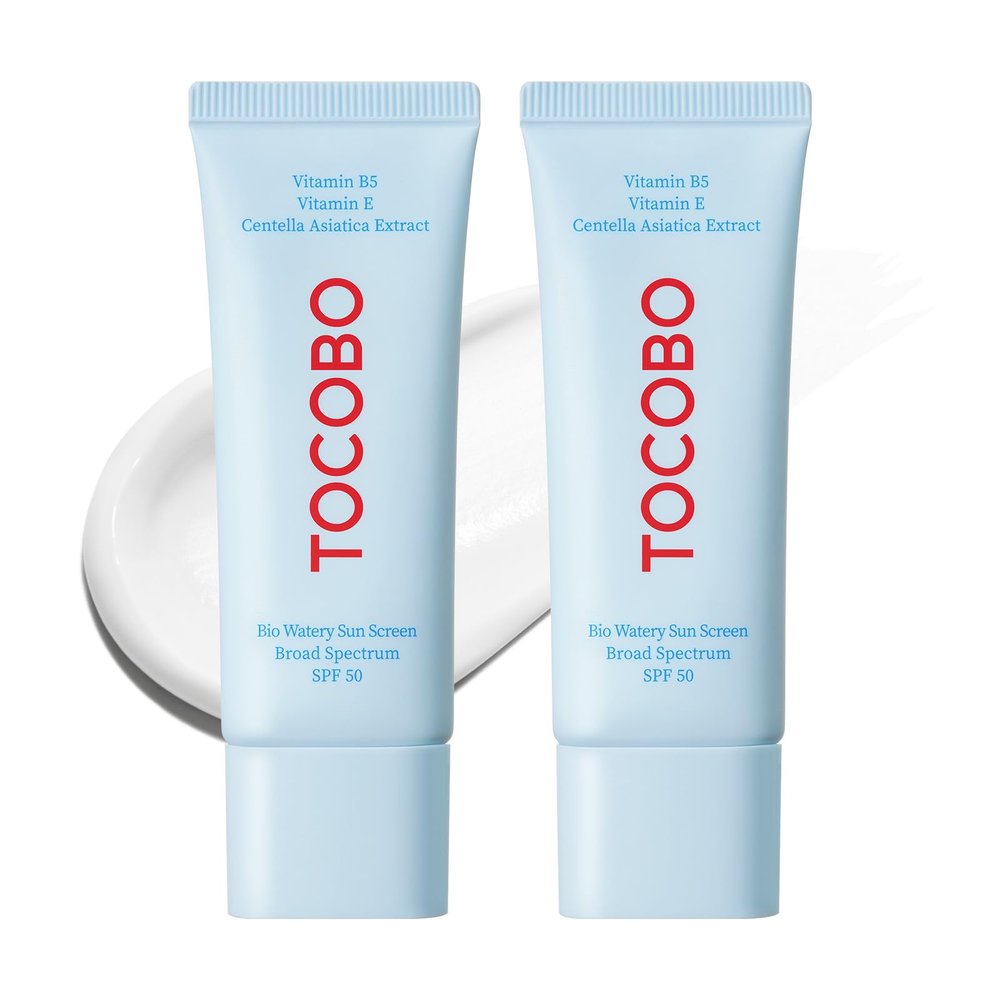 TOCOBO Bio Watery Sun Cream SPF 50 Korean Sunscreen for Face, Broad Spectrum, No White Cast, Lightweight Watery Texture, Dewy Finish Daily Facial Sunblock, Korean Skincare, 1.35 fl oz (Pack of 2)