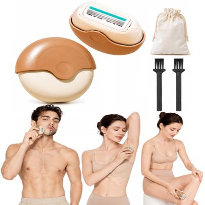 Portable 3-Layer Hair Shaver with Rotating Cover, 3-Layer Stainless Steel Manual Razor for Women & Men, Triple Blade Precision Travel Grooming Tool with Smooth Moisture Strip for Face Body (1Pcs)