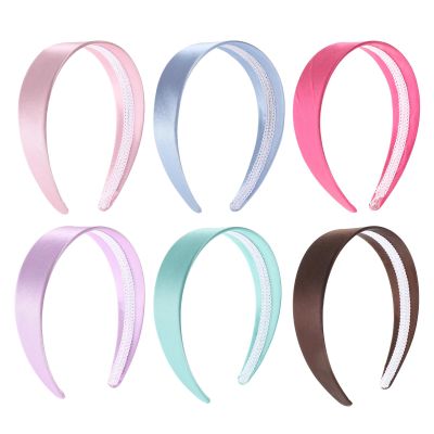 Operitacx 6pcs Women Satin Headbands - Non-Slip Wide Hair Hoops - 5.7x4.5in Solid Color Sleek Hairband For Face Washing, Cosplay Parties, Weddings