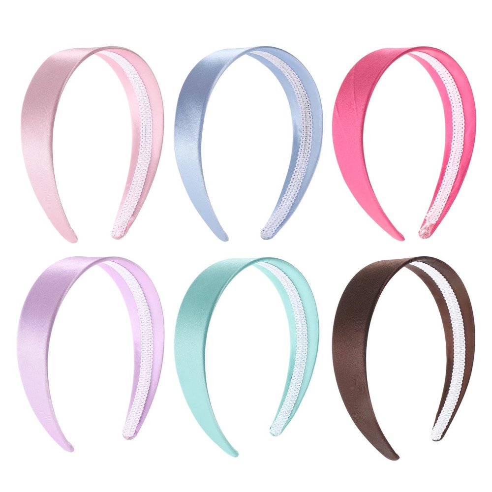 Operitacx 6pcs Women Satin Headbands - Non-Slip Wide Hair Hoops - 5.7x4.5in Solid Color Sleek Hairband For Face Washing, Cosplay Parties, Weddings