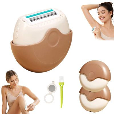 Portable 3-Layer Hair Shaver with Rotating Cover, Razor for Women, Compact Travel Rotary Razor with Smooth Moisture Strip, Triple Blade Precision Grooming Tool for Legs, Underarms & Face (2P)