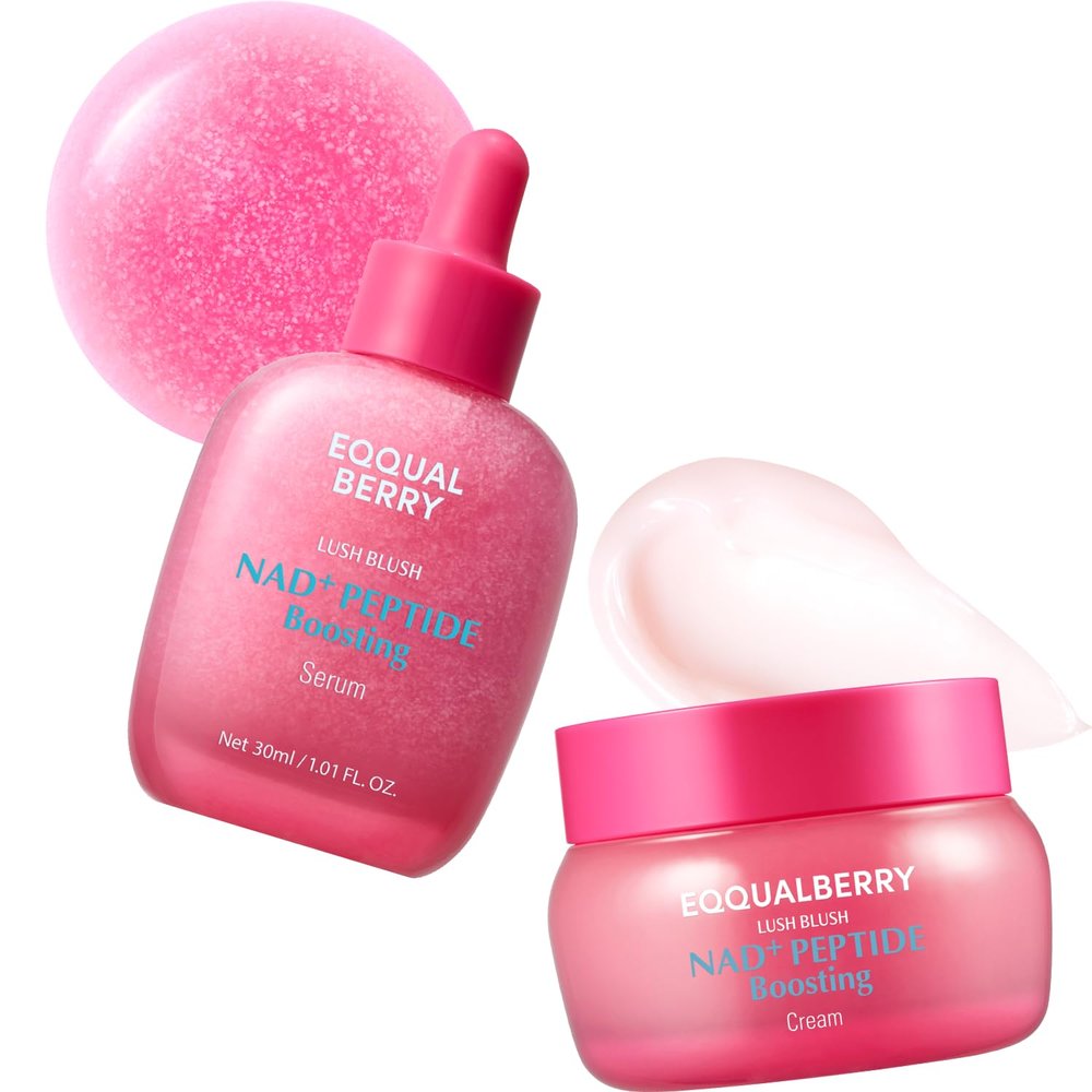 EQQUALBERRY NAD+ Peptide Boosting Serum & Cream Duo | Pink Cream for Anti-Aging, Firming & Lifting, Jawline, Neck, Dcollet | Korean Skin Care