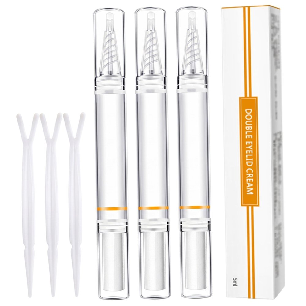 3PCS Double Eyelid Glue, Invisible Creamy Eyelid Lift Formula with Applicator Tool for Hooded Eyes, Single & Inner Double Lids.