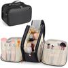 Travel Makeup Bag for Women, Large Capacity Cosmetic Organizer, Multi Layer Toiletry Bag with Handle, Waterproof PU Leather Portable Zippered Makeup Case, Standing Brush Holder view 1