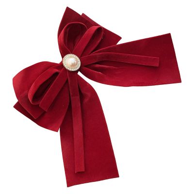 Velvet Bow Hair Clip for Women, Wine Red Bow Hair Clip with Pearl, Side Bang Clip, Korean Style Pre tied Bow Hair Clip