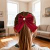 Velvet Bow Hair Clip for Women, Wine Red Bow Hair Clip with Pearl, Side Bang Clip, Korean Style Pre tied Bow Hair Clip view 2