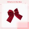 Velvet Bow Hair Clip for Women, Wine Red Bow Hair Clip with Pearl, Side Bang Clip, Korean Style Pre tied Bow Hair Clip view 4