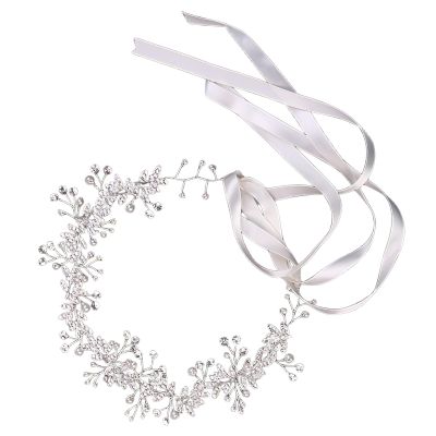 YHomU Rhinestone Leaf Bridal Headdress, Silver Wedding Hair Accessories, Garland Headwear with Faux Pearls, Bride Hair Piece
