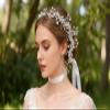 YHomU Rhinestone Leaf Bridal Headdress, Silver Wedding Hair Accessories, Garland Headwear with Faux Pearls, Bride Hair Piece view 3