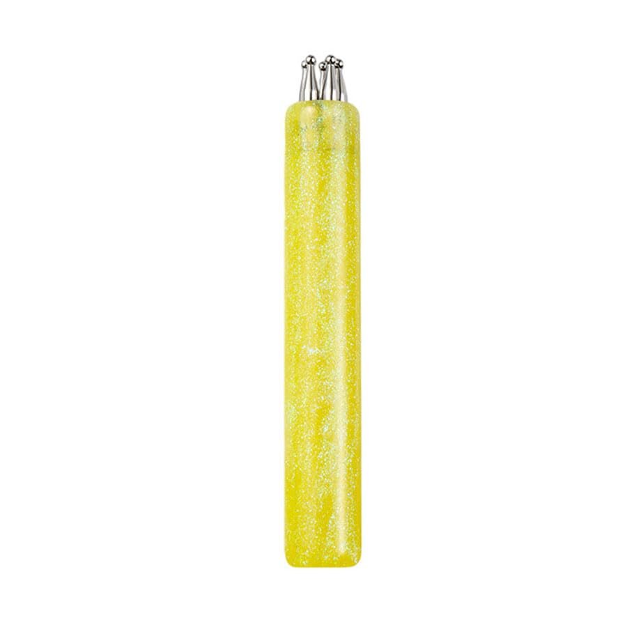 DIY Nail Art 5-Dots Dotting Tool, Flower Design 1.8mm Tip, Rhinestones Pickers Manicure Drawing Pen (yellow)
