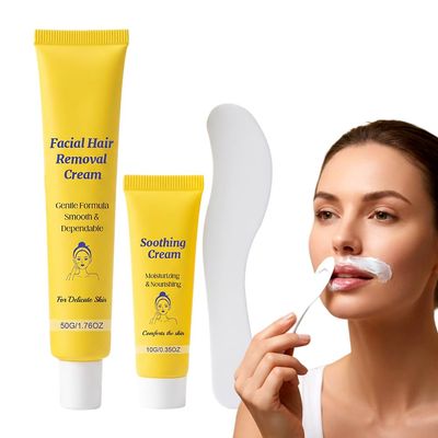 Gentle Facial Hair Removal Cream for Women, Ideal for Upper Lip, Chin, and Cheeks with Soothing Cream for Sensitive Skin1 Set