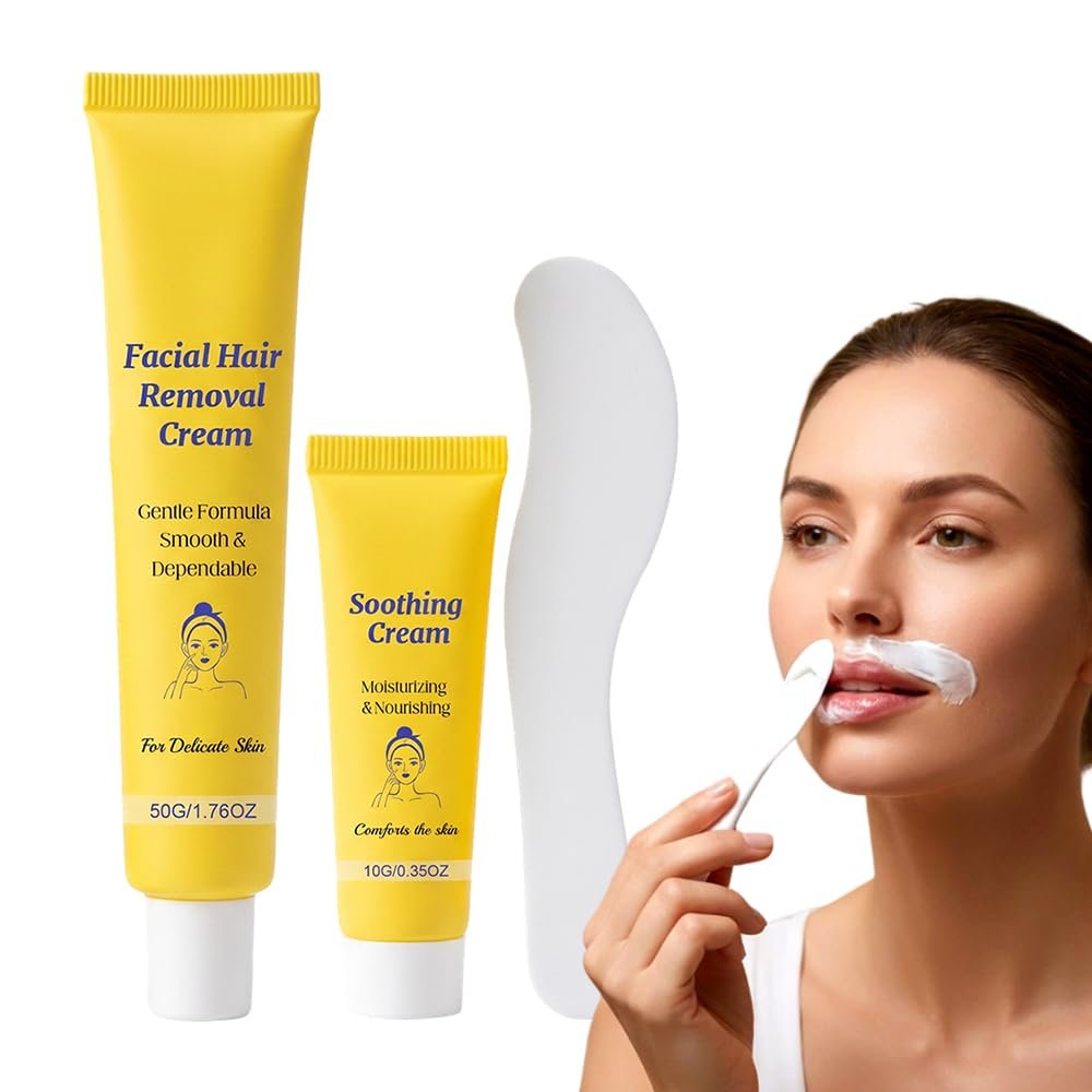 Gentle Facial Hair Removal Cream for Women, Ideal for Upper Lip, Chin, and Cheeks with Soothing Cream for Sensitive Skin1 Set
