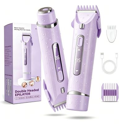 Bikini Trimmer for Women, Painless Electric Shaver & Razor for Sensitive Skin with Ceramic Blade, Cordless Pubic Hair Trimmer with LED Light for Bikini Area Legs Underarm, Purple