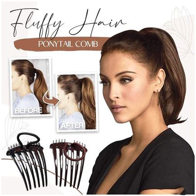 Aramox Ponytail Volume Insert Hair Side Comb with Elastic Band Plastic 6.5 X 8.5 Cm for Women Creates Fuller Ponytails Fast for Parties Weddings Daily Styling (Coffee + black)