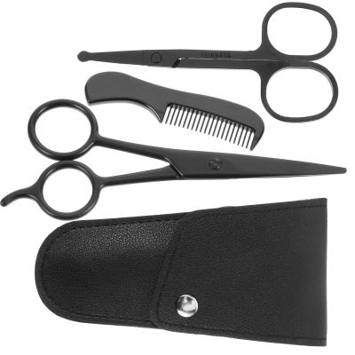 HEANUJJ Beard Scissors Set for Men with Stainless Steel Precision Trimming Shears and Small Comb Includes Storage Pouch for Mustache Care and Outdoor Travel or Barber Shops