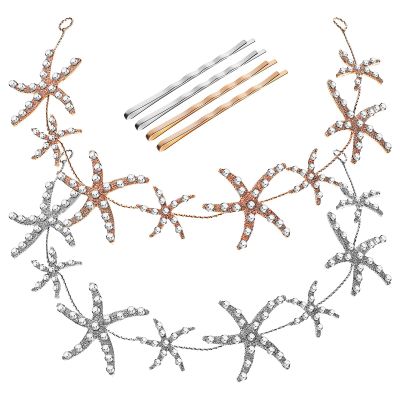 SECFOU Hair Hoops Not Easy to Fade Rhinestone Sea Animal Shaped 2pcs Women Headbands with 4 Hair Pins Alloy Material for Festival and Wedding