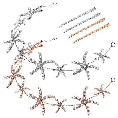 Veemoon 2pcs Shiny Rhinestone Sea Animal Shaped Headbands with 4 Hair Pins Bridal Headpiece for Women Party and Wedding Accessories Not Easy to Fade Alloy Material