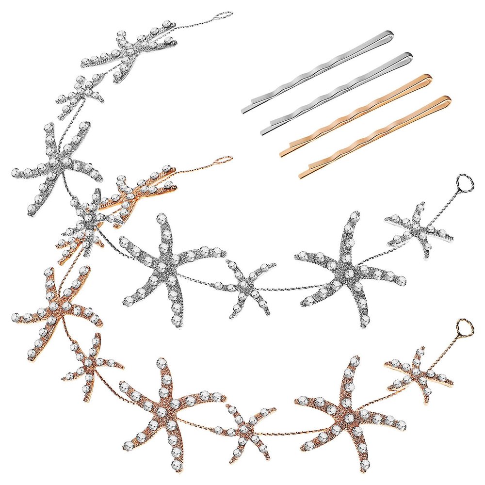Veemoon 2pcs Shiny Rhinestone Sea Animal Shaped Headbands with 4 Hair Pins Bridal Headpiece for Women Party and Wedding Accessories Not Easy to Fade Alloy Material