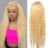 HUANGCAI 13x6 HD Lace Front Wig Human Hair 613 Blonde Deep Wave 200% Density Pre Plucked Hairline Curly Lace Front Wigs for Women, 24 Inch view 1