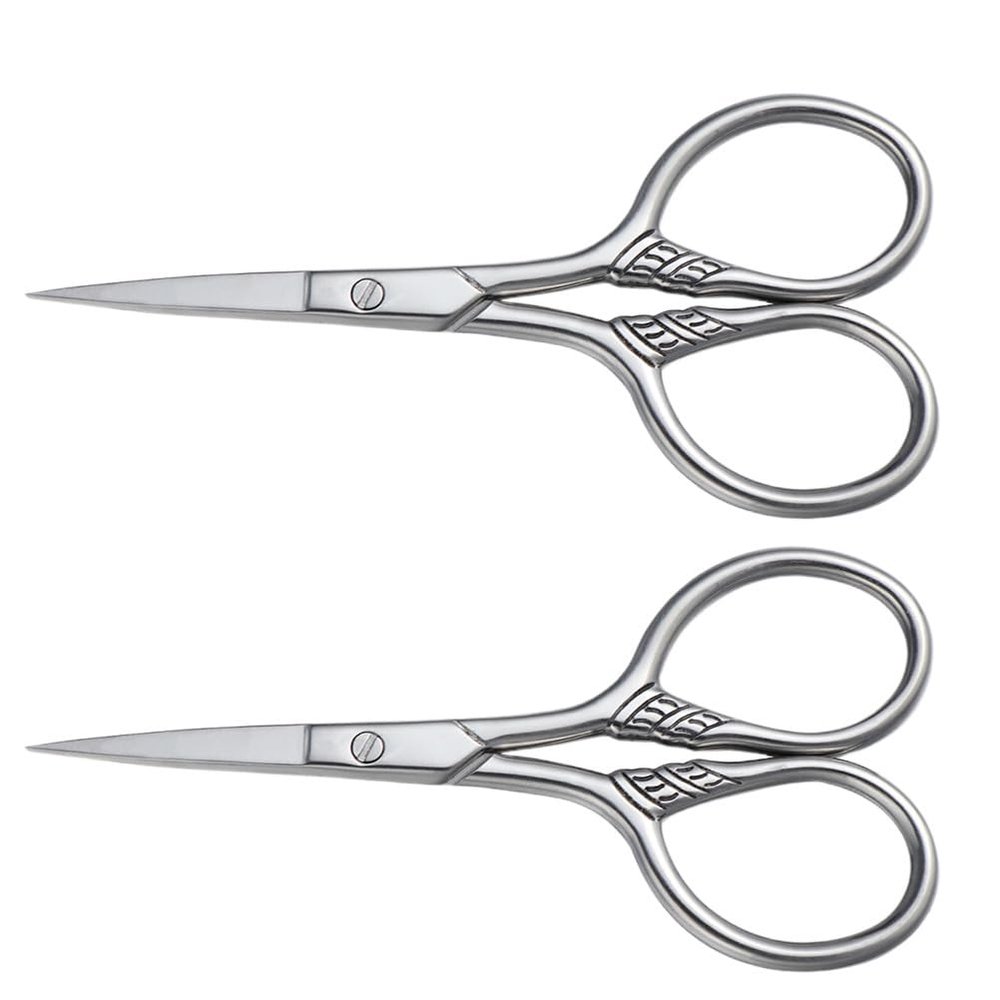 Lurrose 2pcs Beard Mustache Scissors for Men Professional Trimming Tool with Pointed Tip | Stainless Steel Shears for Barber Facial Hair Cutting (Silver)