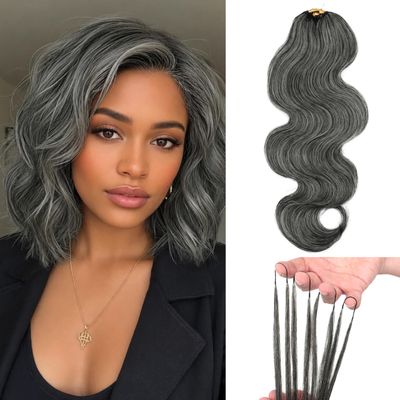 Salt and Pepper Body Wave Crochet Human Hair 12 Inch White Grey Feather Hair Extensions Miracle Knots 50 Strands Pre Separated Soft Lightweight Beginner Friendly Reusable Crochet Hair for Black Women