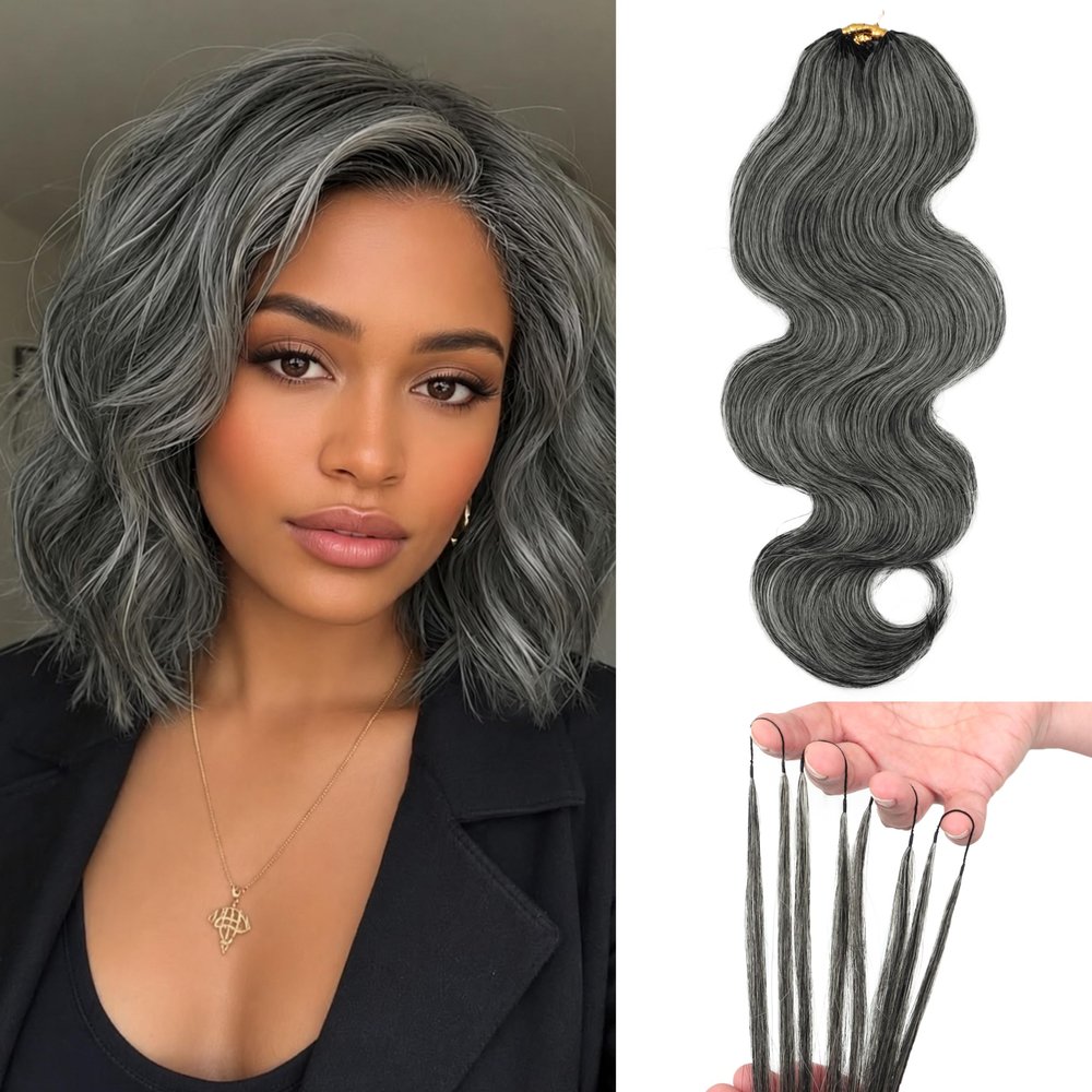 Salt and Pepper Body Wave Crochet Human Hair 12 Inch White Grey Feather Hair Extensions Miracle Knots 50 Strands Pre Separated Soft Lightweight Beginner Friendly Reusable Crochet Hair for Black Women
