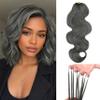 Salt and Pepper Body Wave Crochet Human Hair 12 Inch White Grey Feather Hair Extensions Miracle Knots 50 Strands Pre Separated Soft Lightweight Beginner Friendly Reusable Crochet Hair for Black Women view 1