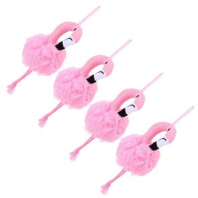 HOLIDYOYO 4pcs Flamingo Bath Exfoliating Scrubber Balls for Soft and Gentle Pe Material Cute Cartoon Design for Bath Time at Home