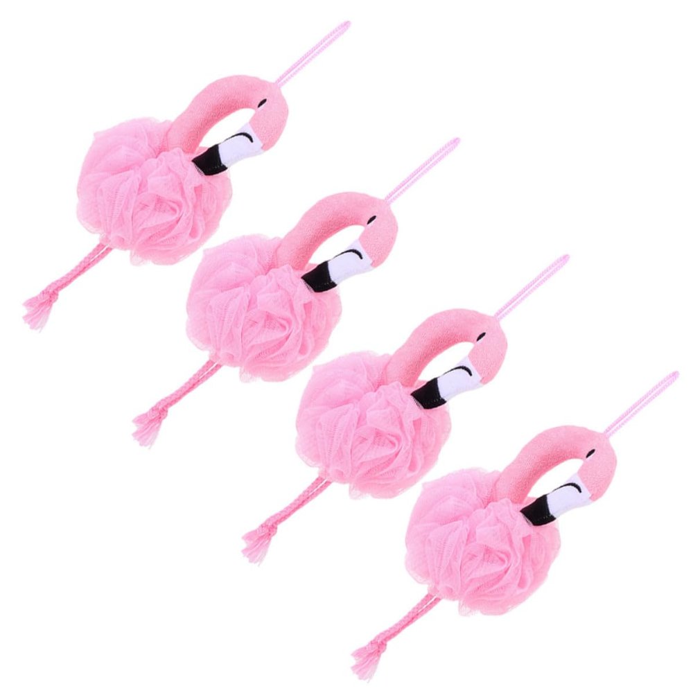 HOLIDYOYO 4pcs Flamingo Bath Exfoliating Scrubber Balls for Soft and Gentle Pe Material Cute Cartoon Design for Bath Time at Home