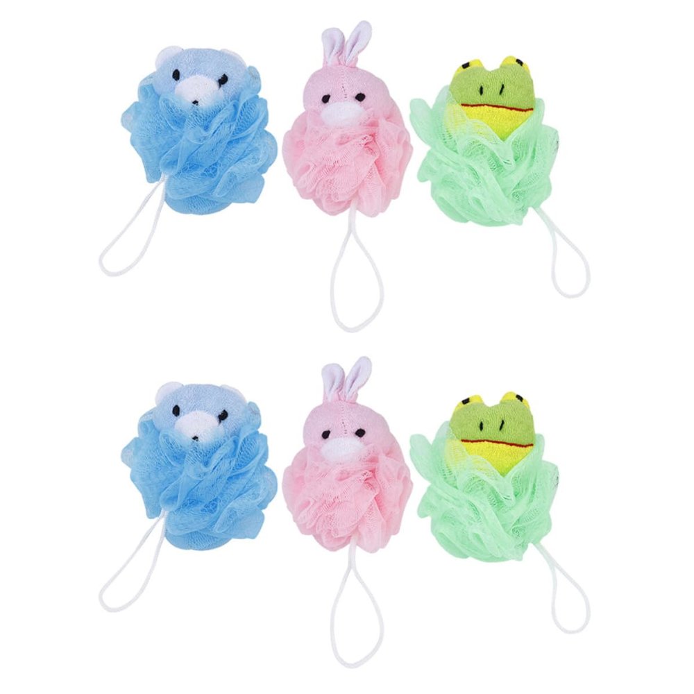 GANAZONO 6pcs Adorable Animal Themed Bath Balls for Home Use, Pe Material with Gentle Body Exfoliating and Scrubbing Power, Bathroom Accessory for Men and Women