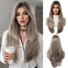 Nuxovin Long Ombre Ash Blonde Human Hair Wig with Bangs Straight Style Lightweight Glueless for Women Daily Party Cosplay Wear (Ash Blonde, 26inch) view 1