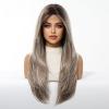 Nuxovin Long Ombre Ash Blonde Human Hair Wig with Bangs Straight Style Lightweight Glueless for Women Daily Party Cosplay Wear (Ash Blonde, 26inch) view 2