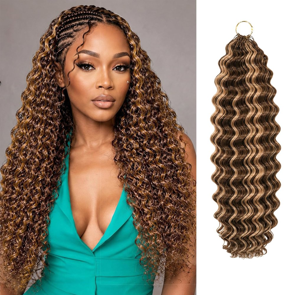 Human Crochet Hair for Black Women Pre Separated Deep Wave Invisible Miracle Knots Hair Feather Crochet Human Hair Extensions Deep Wave Bundles Human Crochet Hair (#4/27-60G, 24 Inch)