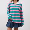 Striped Collared Long Sleeve Shirts for Women Loose Fit Casual Fall Daily view 4