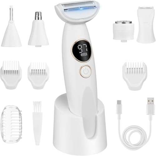 NIUGQXPX Sekoda Bikini Trimmer for Women Lady Electric Razor Shaver Replaceable - Waterproof Facial & Pubic Hair Trimmer with USB Charge Dock (White)