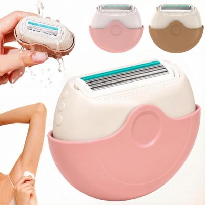 Portable Razor for Women, 3-Blade Mini Shaver with Rotating Cover, Compact Travel Bikini Trimmer for Underarm Leg Face, Wet Dry Use, Lightweight, 1 Pack (Pink)