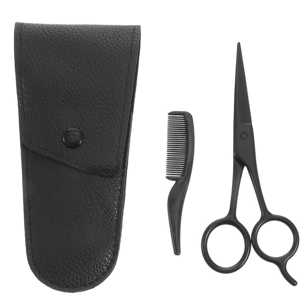 BETOOKY 3pcs Beard Shears and Mustache Comb Set with Stainless Steel Trimming Scissors and Pu Leather Storage Bag Anti-rust Grooming Kit for Men Beard Eyebrow Nose Hair for Barbershops